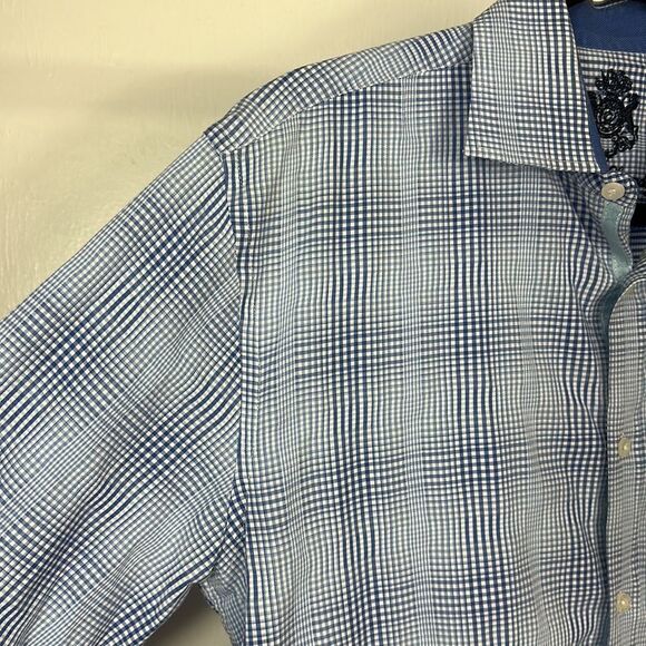English Laundry Cotton Blend Blue Plaid Button Down Shirt Size M - Picture 2 of 14